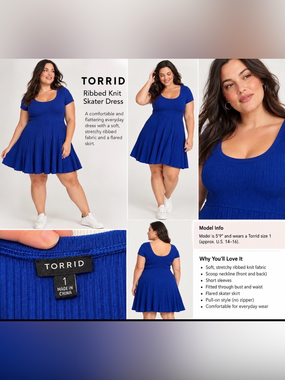 torrid Royal Blue Ribbed Scoop-Neck Midi Dress